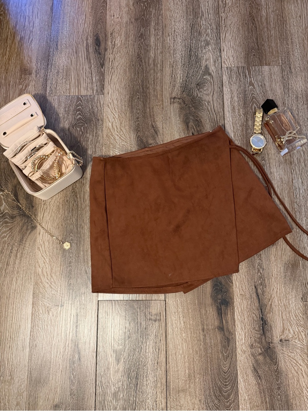 Windsor Faux Suede Wrap Skort Cognac Brown Size XS
